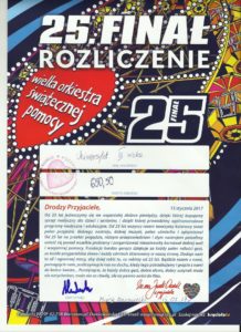 Rozliczenie z pomocy w 25. Finale Wielkiej Orkiestry Świątecznej Pmocy